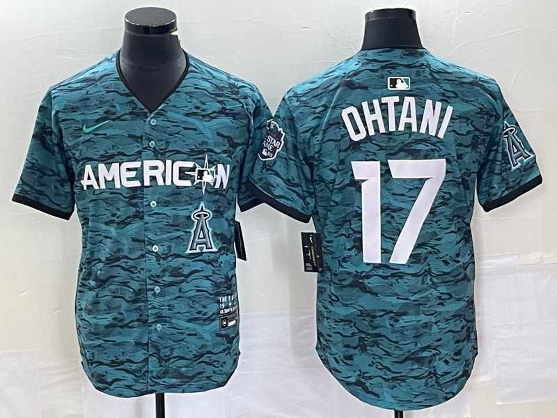 Mens Los Angeles Angels #17 Shohei Ohtani Teal 2023 All Star Cool Base Stitched Jersey